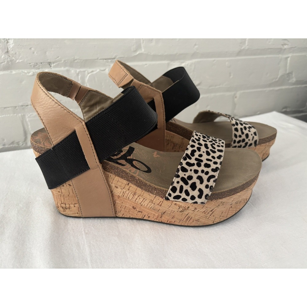 OTBT Bushnell Platform Wedge Sandals Sz 7.5 Animal Print Edgy Boho Chic Festival